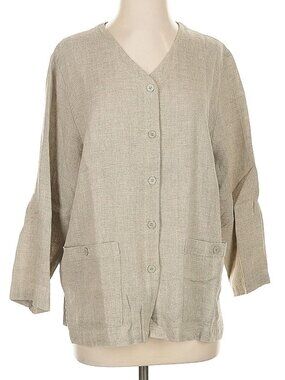 EILEEN FISHER linen blend button front v-neck jacket blazer